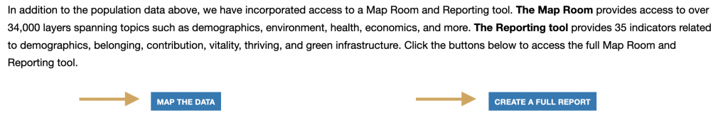 Descriptive text about map room and reporting tool with arrows pointing to buttons that direct to those tools on the Member pages