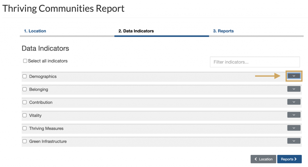 Highlighting caret next to demographic category in the report